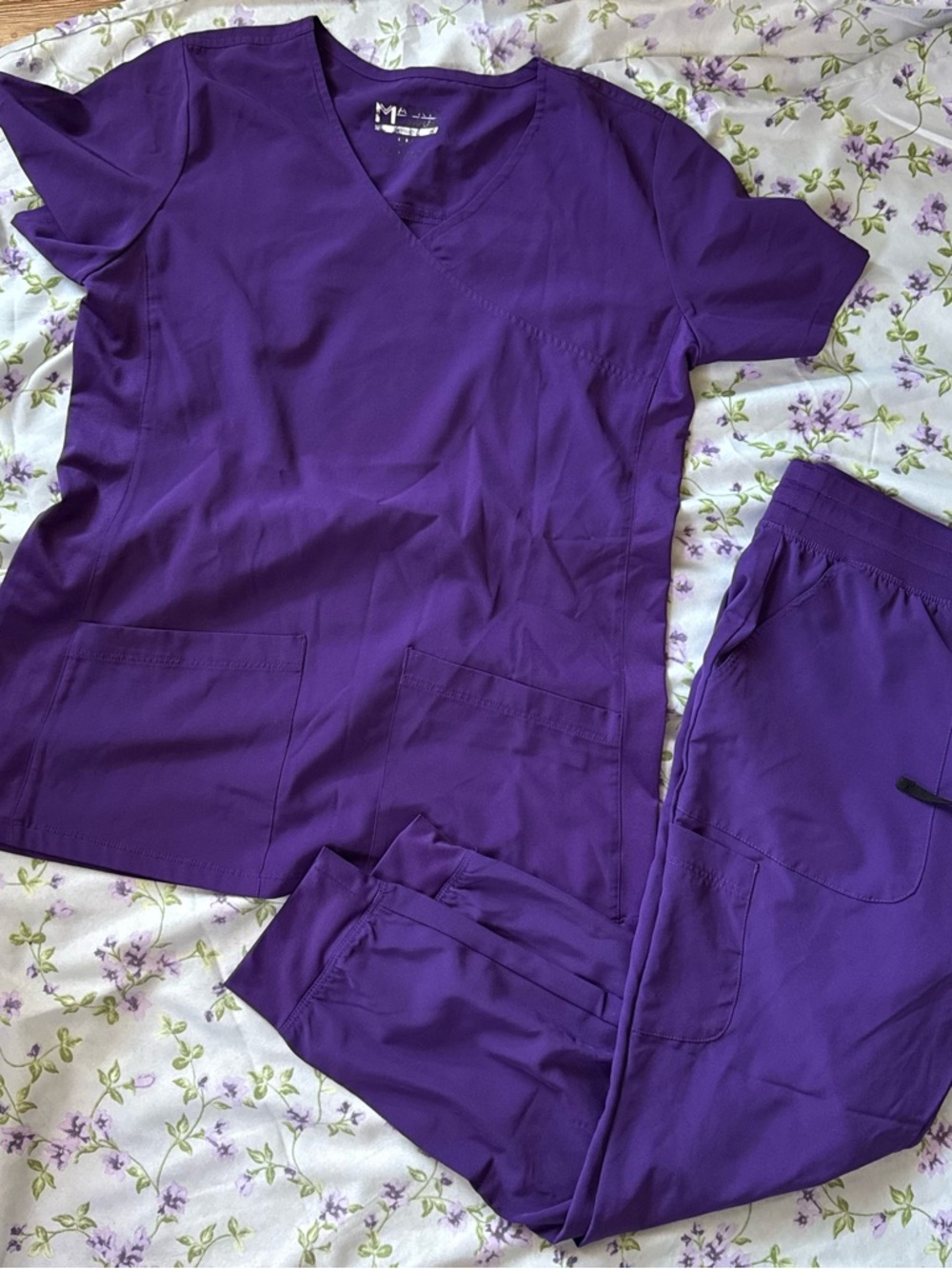 Purple Medical Scrub Set - V-Neck Top & Drawstring Pants